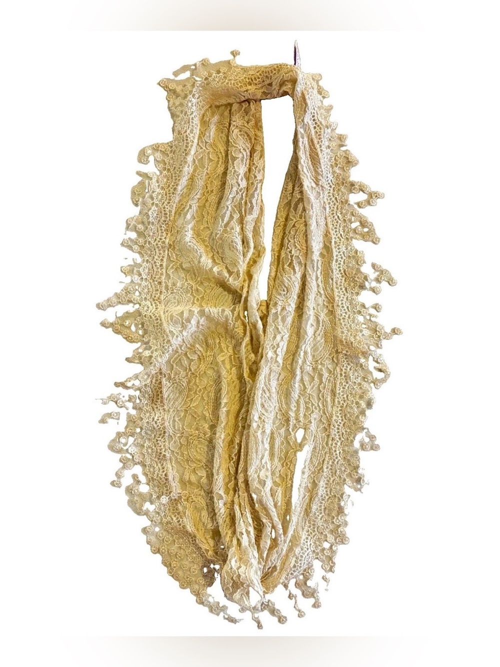 Candie’s Ivory Lace Infinity Scarf Fringe One Size Boho Romantic Coquette